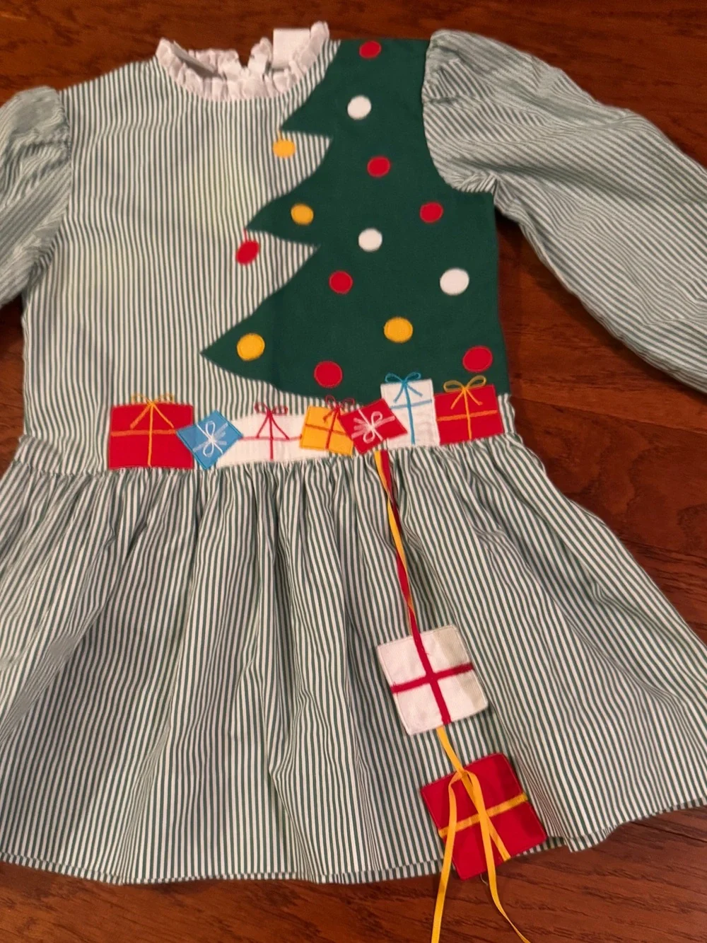 Vintage 1980s Youngland Green White Candy Stripe Christmas Dress - Size 5